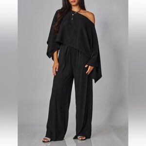 ShopEvelynne Black Off-Shoulder Wide-Leg Jumpsuit